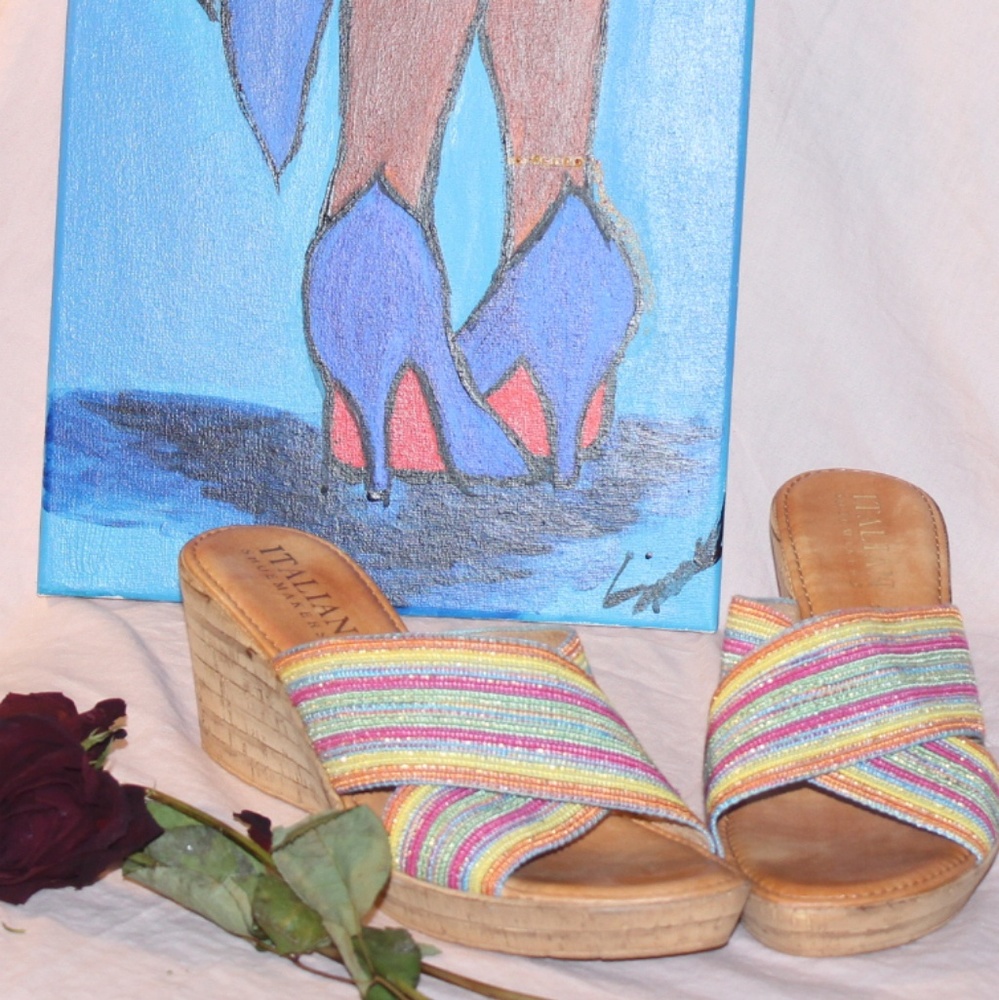 Italian Shoemaker Rainbow Strap Wedges 😀
